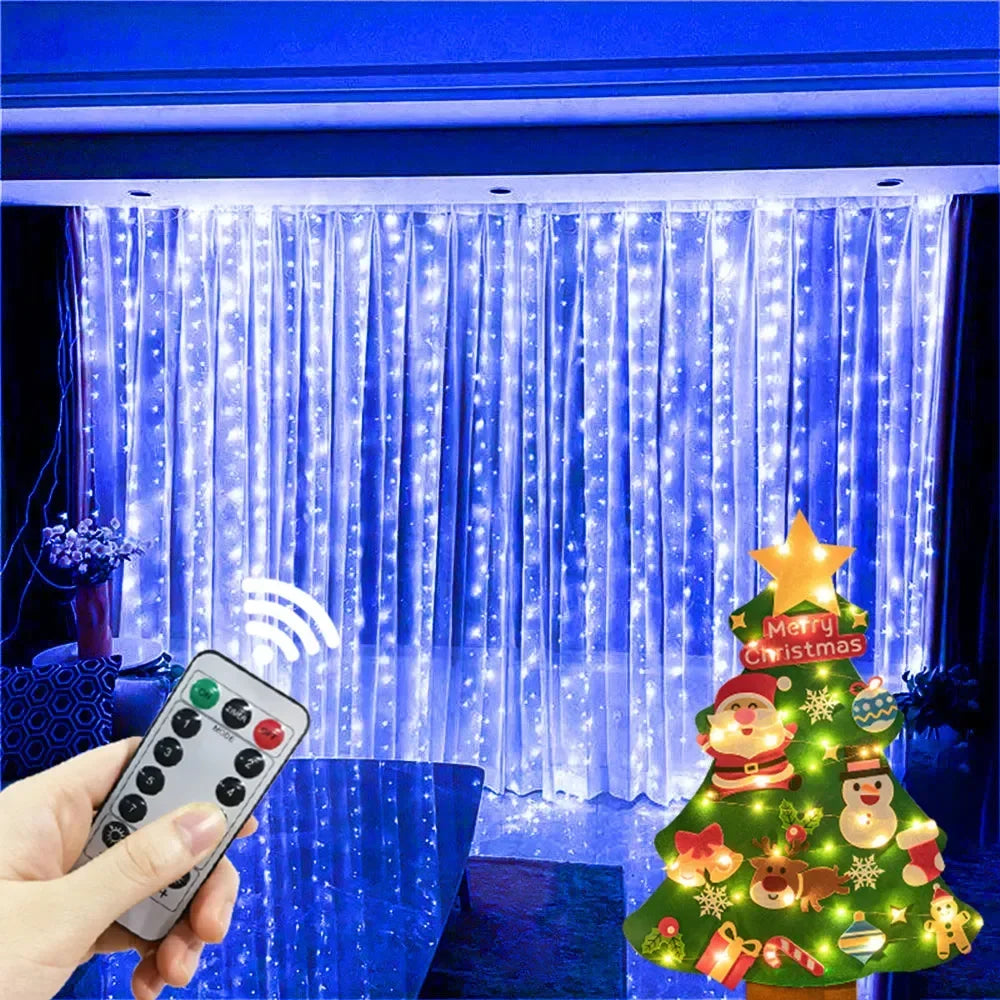 Wedding Garland Fairy Lights Outdoor 8 Mode LED USB Curtain Light String Christmas Tree Holiday Decoration Garden Light