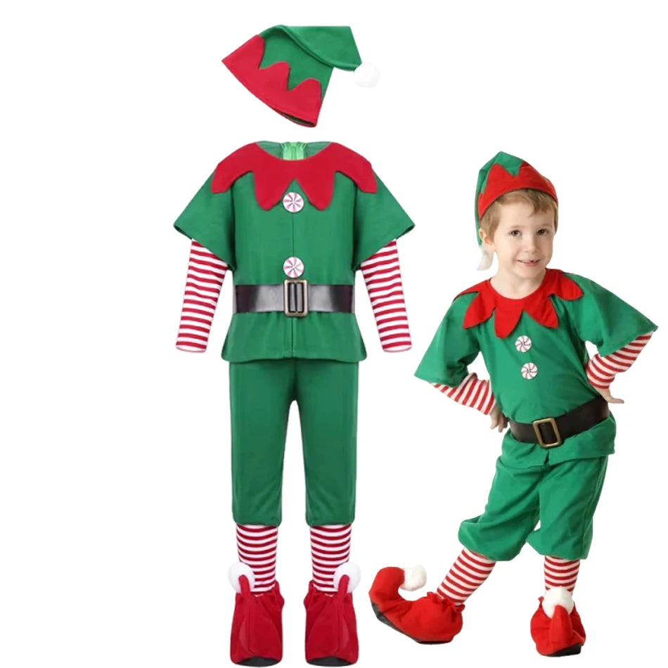 Kids Christmas Elf Costume Set – Santa Claus Festive Outfit