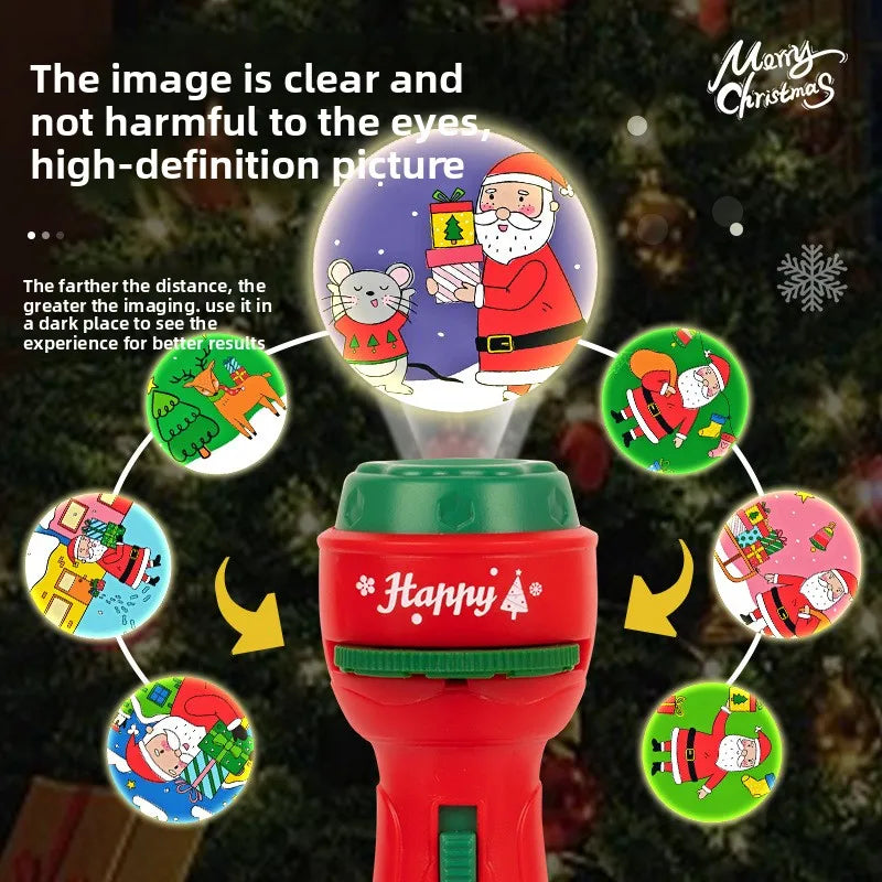 Christmas Cartoon Projection Flashlight  Creative Children Flashlight Toy Projector Baby Toys Bedtime Story Book Christmas Gifts