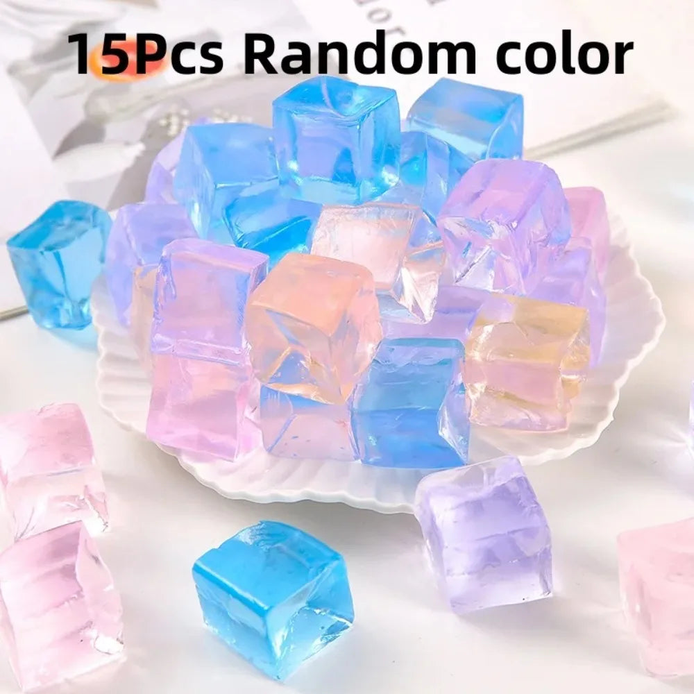 D15Pcs Mini Ice Cube Squishy Toys Release Stress Transparent Small Ice Block Pinch Children Squeezing Stress relieving Toy Gifts