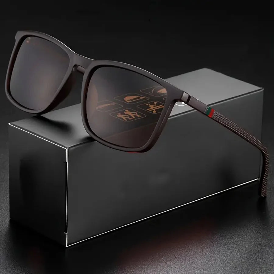 Classic Square Men’s Sunglasses Lightweight Black Frame for Travel & Daily Wear