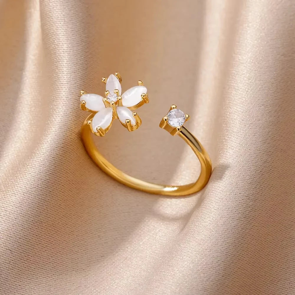 Stainless Steel Zircon Geometric Rings For Women Luxury Evil Eye Gold Color Adjustable Trendy Wedding Aesthetic Jewerly Gift