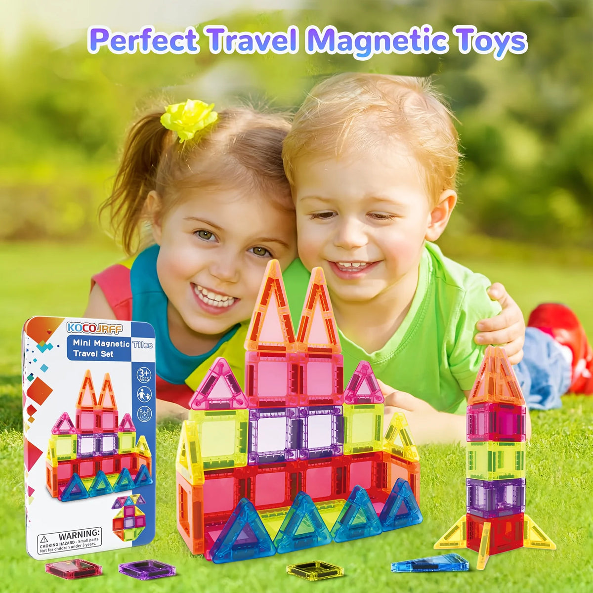 Mini Magnetic Tiles Travel Building Set with Metal Storage Box
