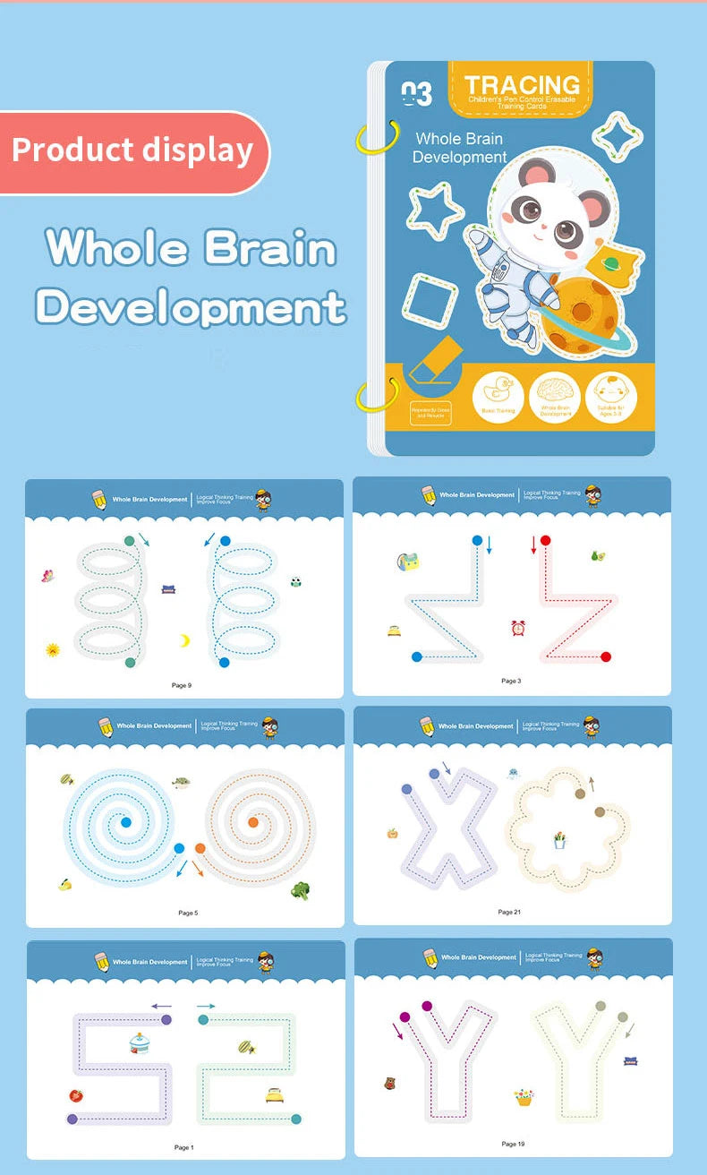 34-Page Reusable Children's Practice Book Set with Erasable Pen - Early Learning of Writing and Drawing Skills, Educational Books for Pen Control Training, Innovative Learning - Perfect Choice for Christmas and Birthday Gifts