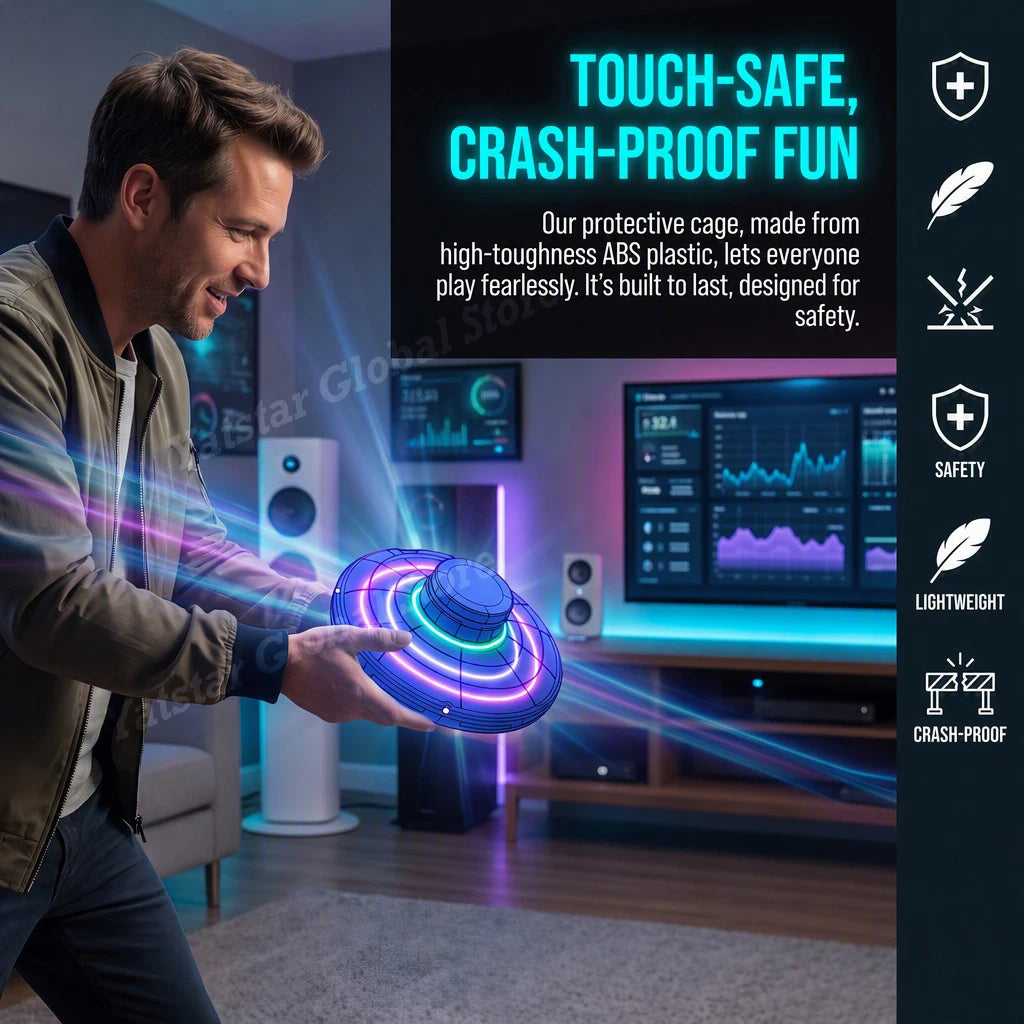 Magic Flying Helicopter Spinner Fingertip Upgrade Flight Gyro Fly Orb Hover Ball Mini Drone LED Light Luminous Toy Kids Gift Fun
