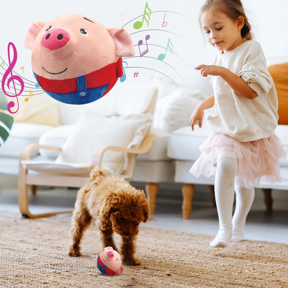Plush Automatic Bouncing Toys Bite Resistant Funny Interactive Squeaky Toys Talking Self-Moving for Small Medium Dogs