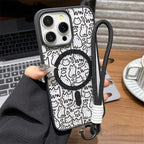 Luxury Lanyard Magnetic Phone Case For iPhone 13 17 16 18 Pro Max 11 15 14 12 17pro Shockproof Acrylic Matte Cat Painted Cover