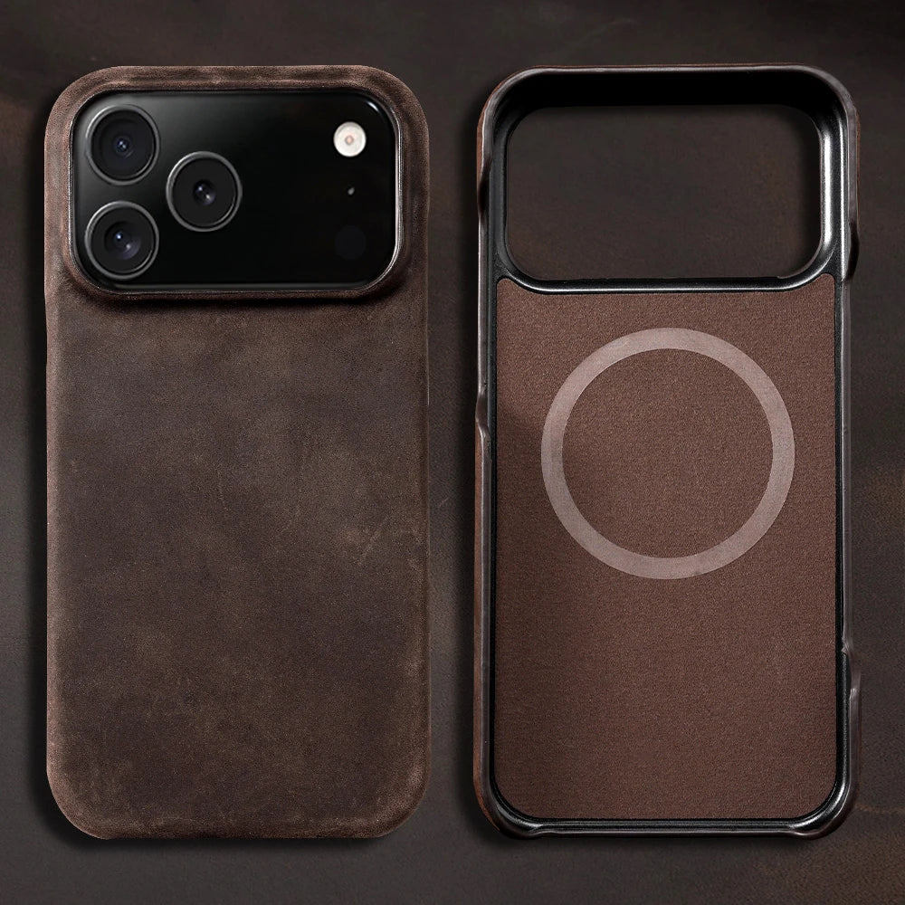for Magsafe Case for iPhone 17 15 16 18 Pro Max Air 18Pro 17Pro Retro Luxury Genuine PULL-UP Leather Magnetic Phone Back Cover
