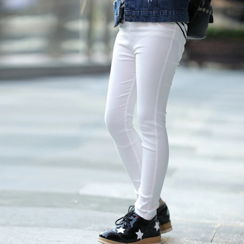 3-12-Year-Old Girls Pencil Pants Elastic baby Leggings 2024 New Slim Fit Children's Leggings Solid Color Imitation Jeans