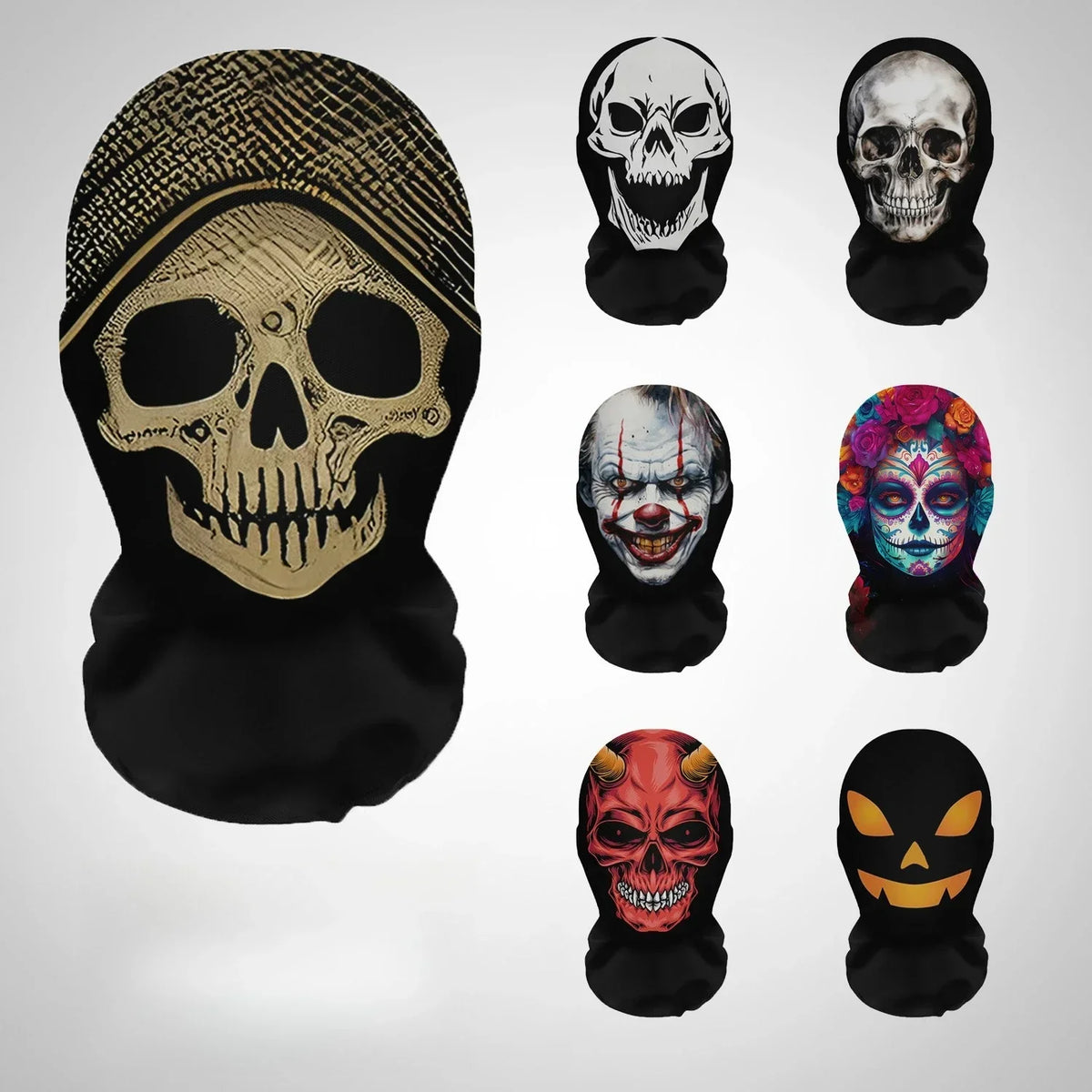 Halloween Skeleton Mask Elastic Mesh Hood Scary Party Cosplay Prop Breathable Face Cover Hood