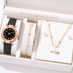 5/6 PCS/Set Red Women's Watch With Minimalist Elements Dial Quartz Watch Latex Strap Cherry Elements Jewelry Set Girl's Gift
