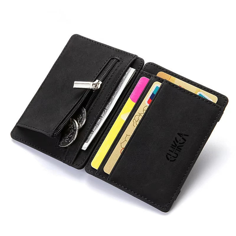 Quality PU Leather Mini Men Card Holder Wallets Zipper Coin Pocket Slim Magic Male Wallet Credit Bank Card Case Small Man Purses