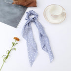 Floral Satin Bow Scrunchie with Long Ribbon Scarf