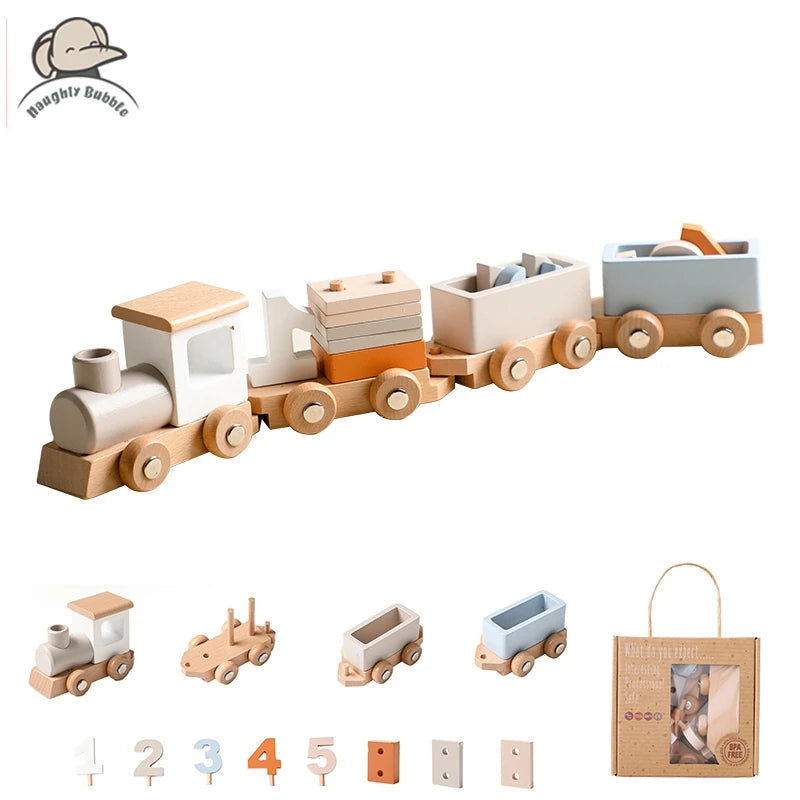Wooden Montessori Train Learning Toy for Toddlers and Preschool Kids
