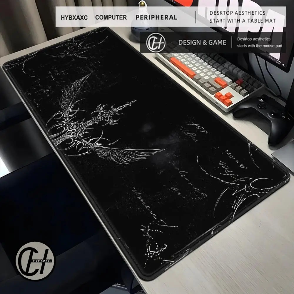 Cool Sword Art Design Large Size Anti-slip Rubber Mouse Pad XXL Gothic Symbol Black Computer Gaming Accessories Keyboard Mat