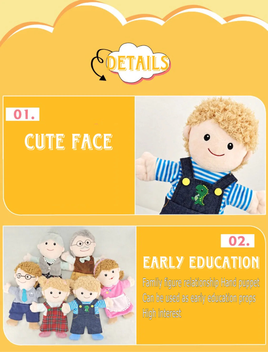 Family Hand Puppet Dolls – Plush Educational Role Play Toy
