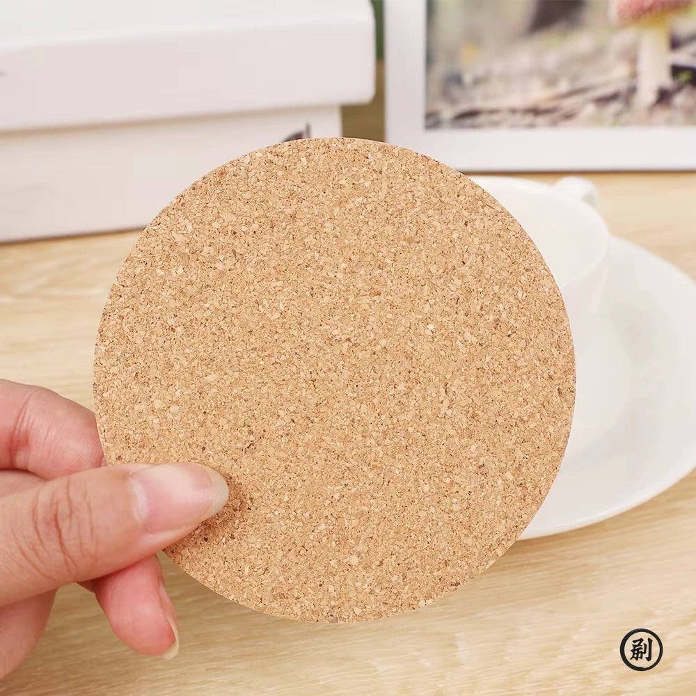 10PCS Cup Mat Natural Round Wooden Pad Durable Non-Slip Cork Coaster Tea Coffee Mug Drinks Holder for Table Decor DIY Tableware