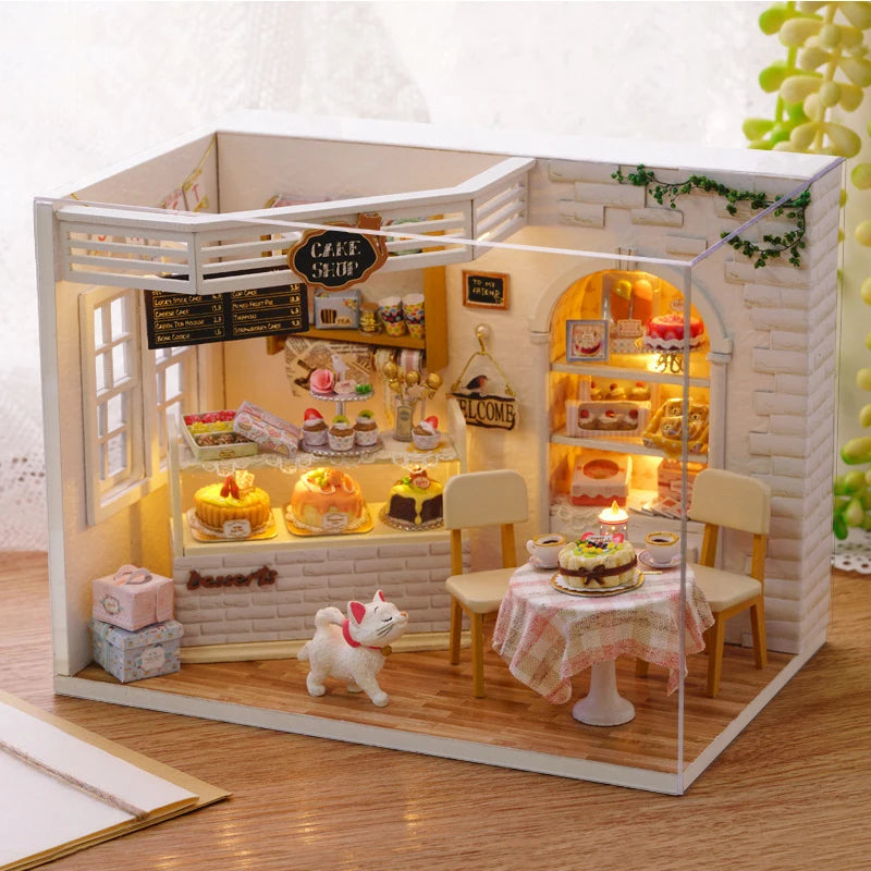 Kitten Mini Doll House 3D Wooden Puzzle DIY Miniature Building Kit