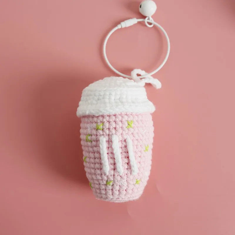 Cute Coffee Cup Crochet Keychain Bag Charm