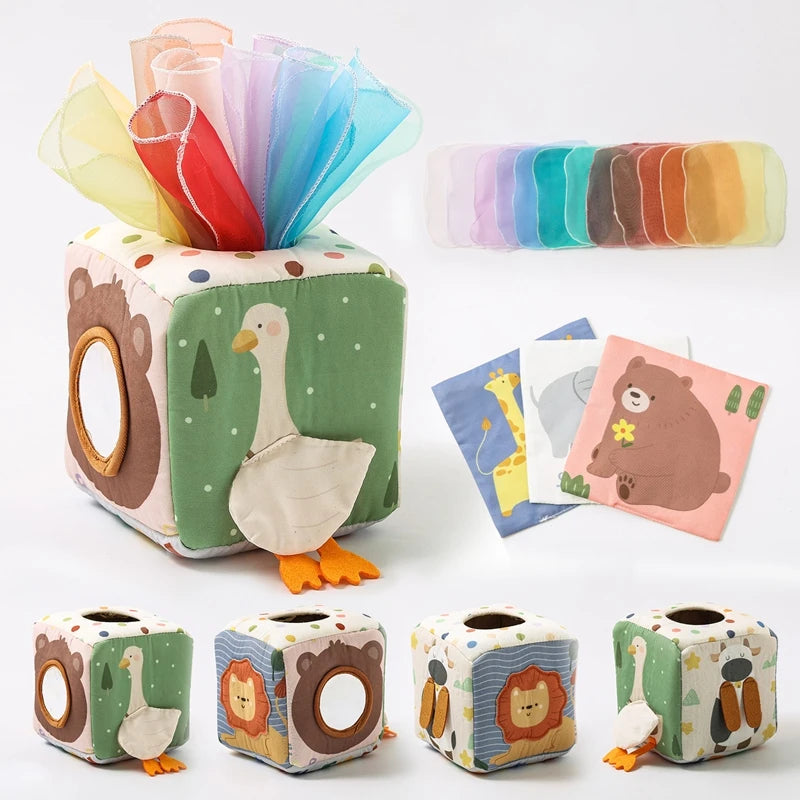 Montessori Cloth Tissue Box Sensory Activity Toy for Babies