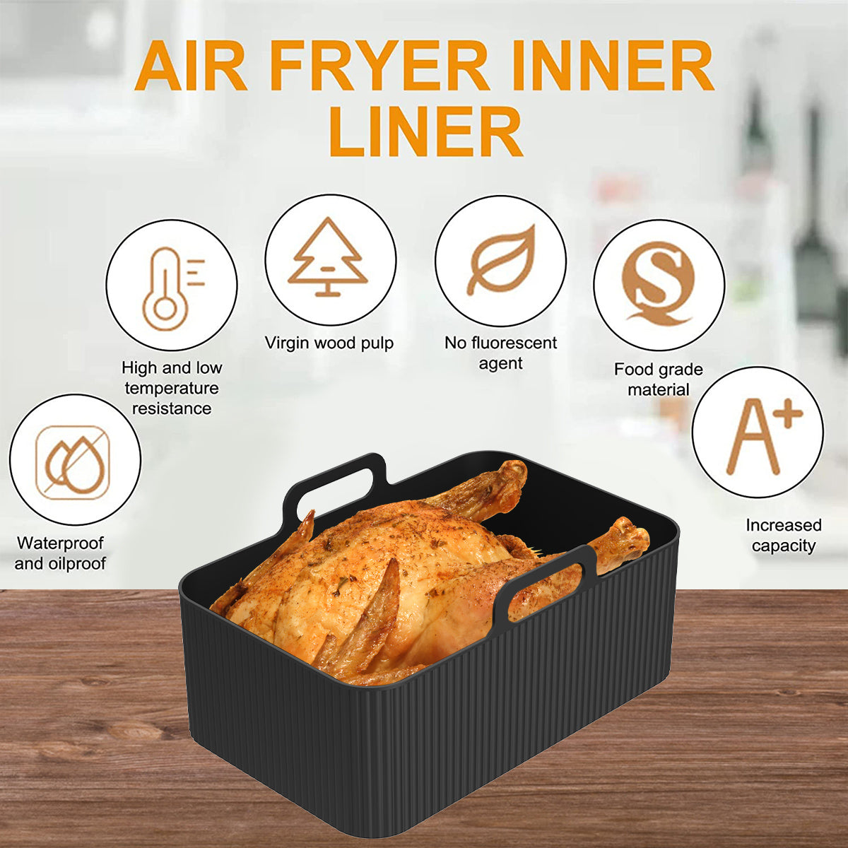 2Pcs Air Fryer Silicone Pot Air Fryer Liner Heat Resistant Air Fryer Silicone Basket Rectangle Baking Pan for Oven Microwave