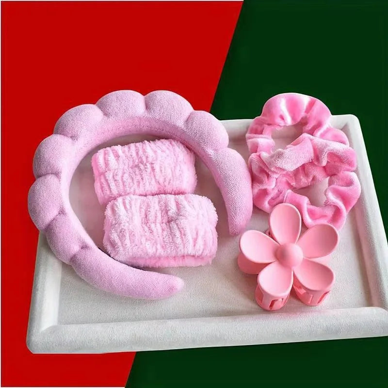 Coral Fleece Face Wash Headband & Absorbent Wristband Set