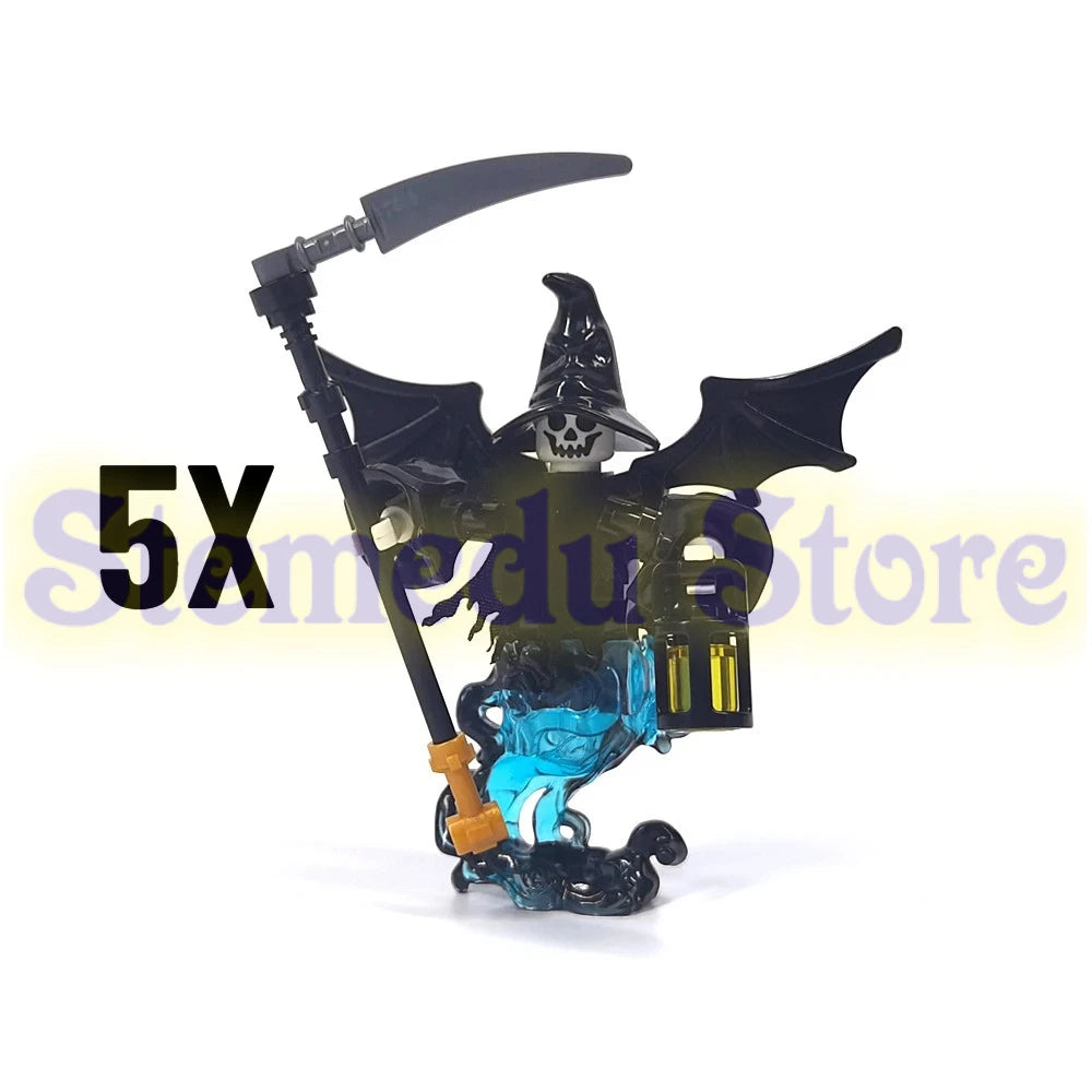 5PCS MOC Halloween Skeleton Army Mini Doll Ghost Building Block DIY Assembly Character Doll Horse Ornaments Figure Gift for Kids