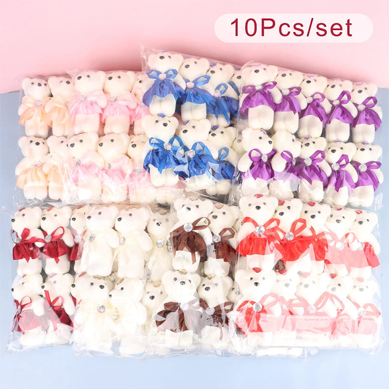 10Pcs Hot 12cm Bear Flower Bouquet Toy Cartoon Doll Teddy Bear Bouquet Graduation Birthday Wedding Gifts Party Decor
