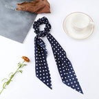 Floral Satin Bow Scrunchie with Long Ribbon Scarf