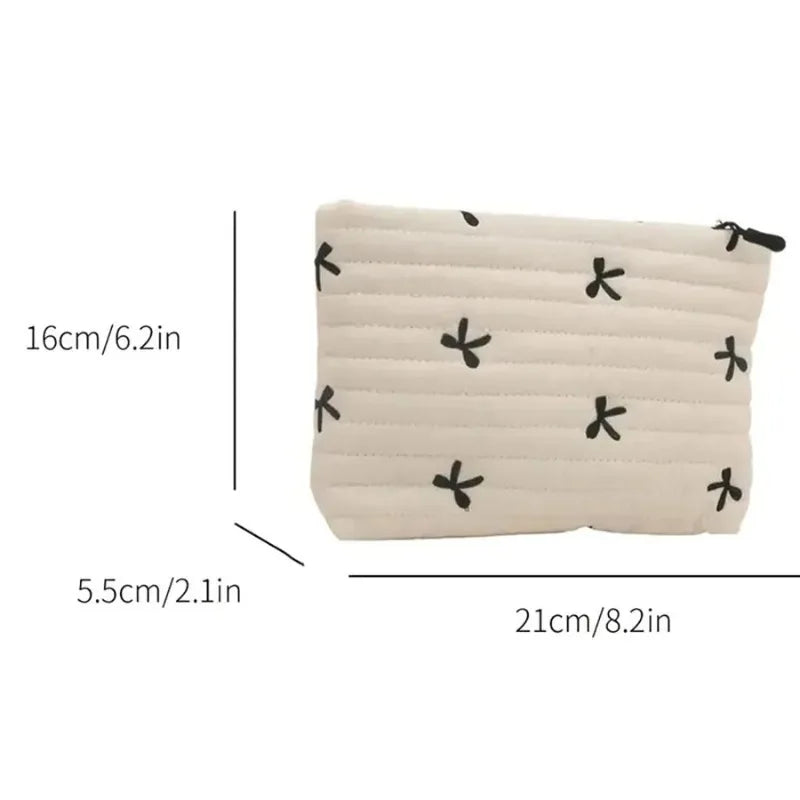Cute Embroidered Bow Large Capacity Makeup Bag