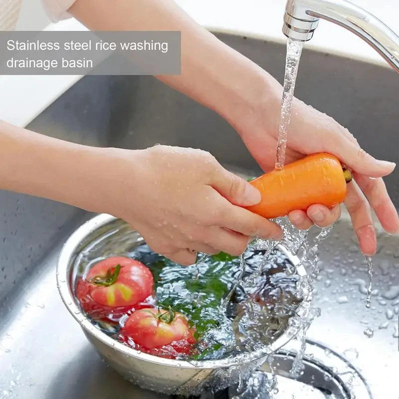 304 Stainless Steel Rice Washer Strainer Bowl – Multi-Purpose Drain Colander