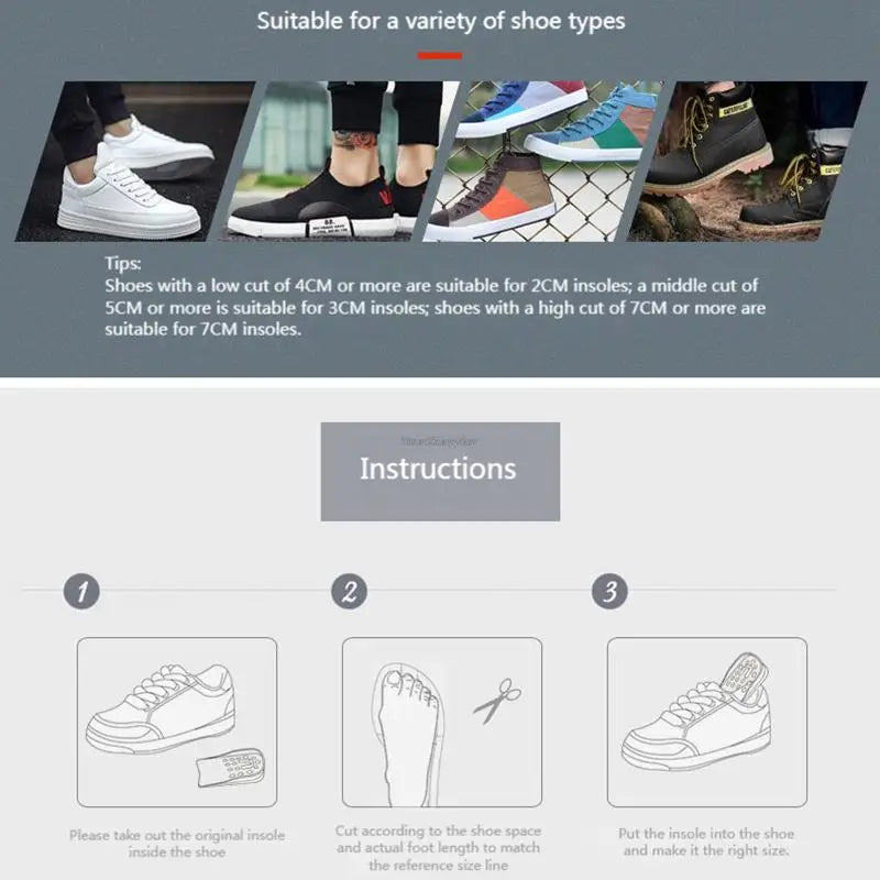 1Pair EVA Shock Absorbing Height Increase Insoles Casual Sports Shoes Insole for Feet Shoe Pads 2.3/3.3/4.3cm Growing Shoe Sole