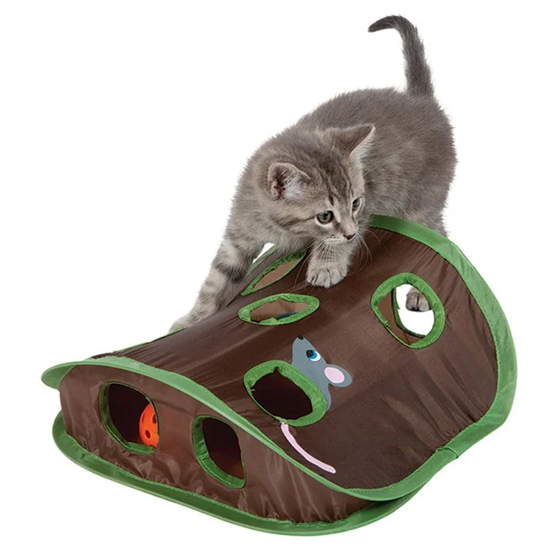 Cat Mice Game Intelligence Toy Bell Tent With 9 Hole Cats Playing Tunnel Foldable Mouse Hunt Toys Keeps Kitten Random style