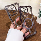 Transparent Plating Shockproof Glitter Magnetic Phone Case For iPhone 18 17 15 16 14 11 12 13 Pro Max Plus Air For Magsafe Cover