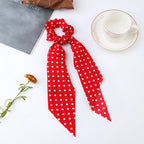 Floral Satin Bow Scrunchie with Long Ribbon Scarf