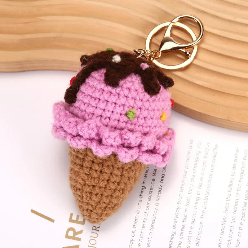 Cute Crochet Ice Cream Keychain Cone Bag Charm