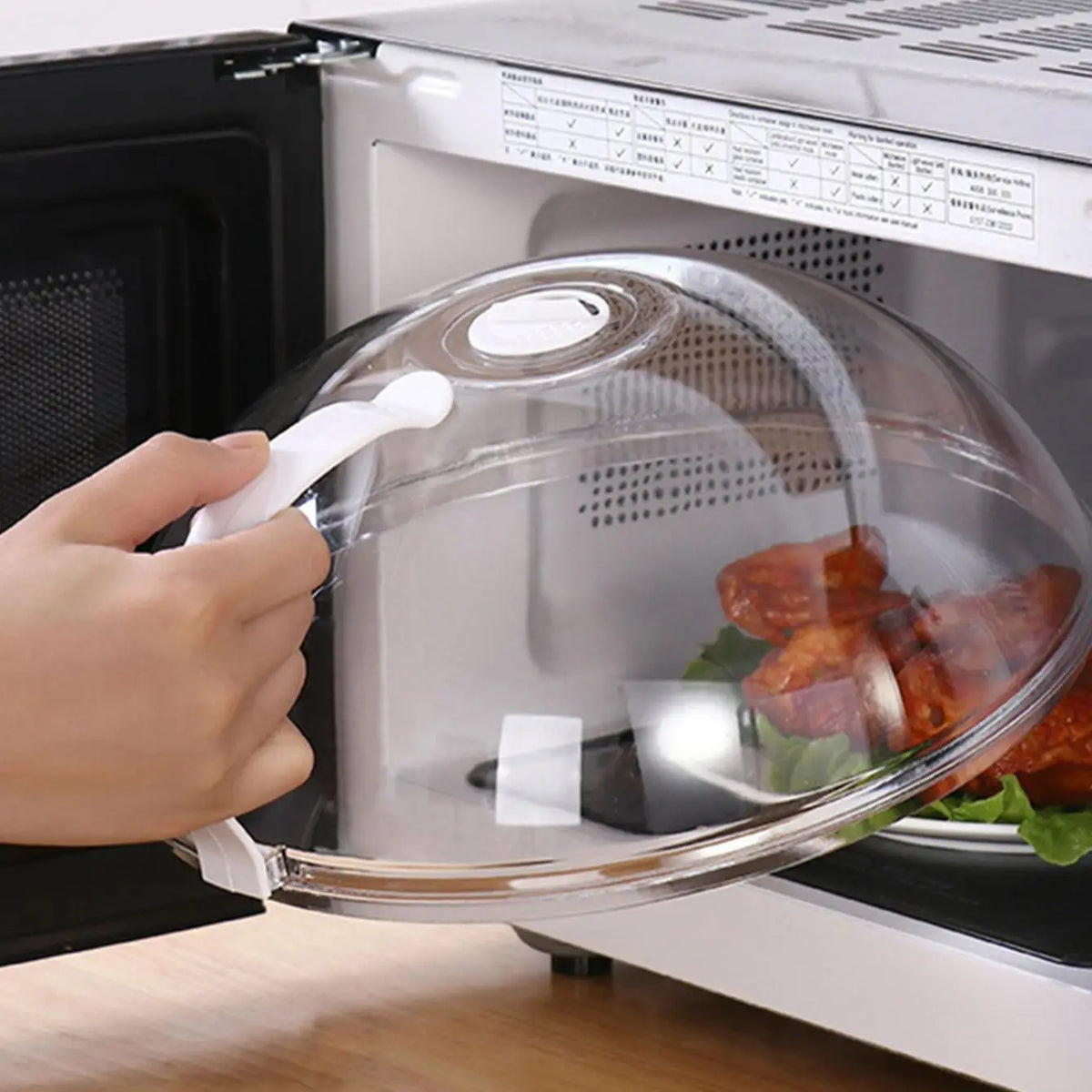 Microwave Food Splash Proof Cover Transparent Lid with Steam Vent & Handle