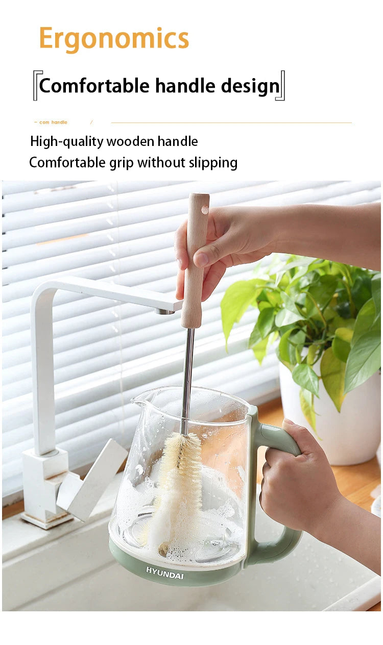 Kitchen Cleaning Tools Drink Bottles Glass Scrubbers Cleaning Brush Wooden Bottle Cleaning Brush with Long Handle