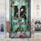 2D door banner, 1 piece, 2D/ flat horror skeleton zombie "Do not Open the Door" hanging door curtain, party decoration