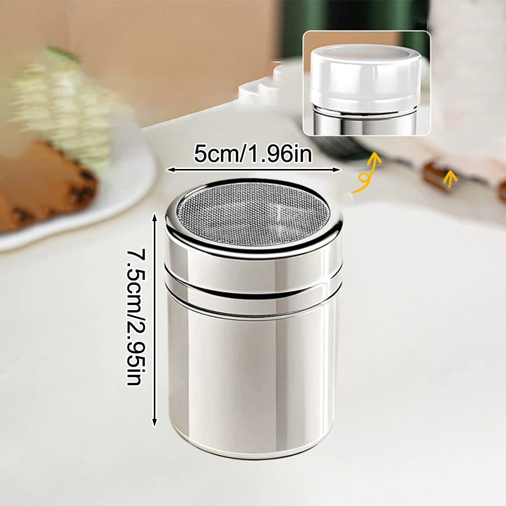 Stainless Steel Powder Shaker with Lid – Fine Mesh Cocoa & Coffee Duster