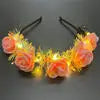 Luminous Rose Flower Headband LED Light up Wreath for Women Girl Bridal Wedding Party Hairband Christmas Valentine's Day Gifts