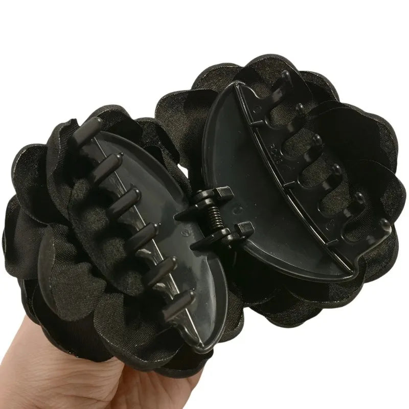 Cotton Rose Flower Hair Claw Clip – Medium Shark Clamp