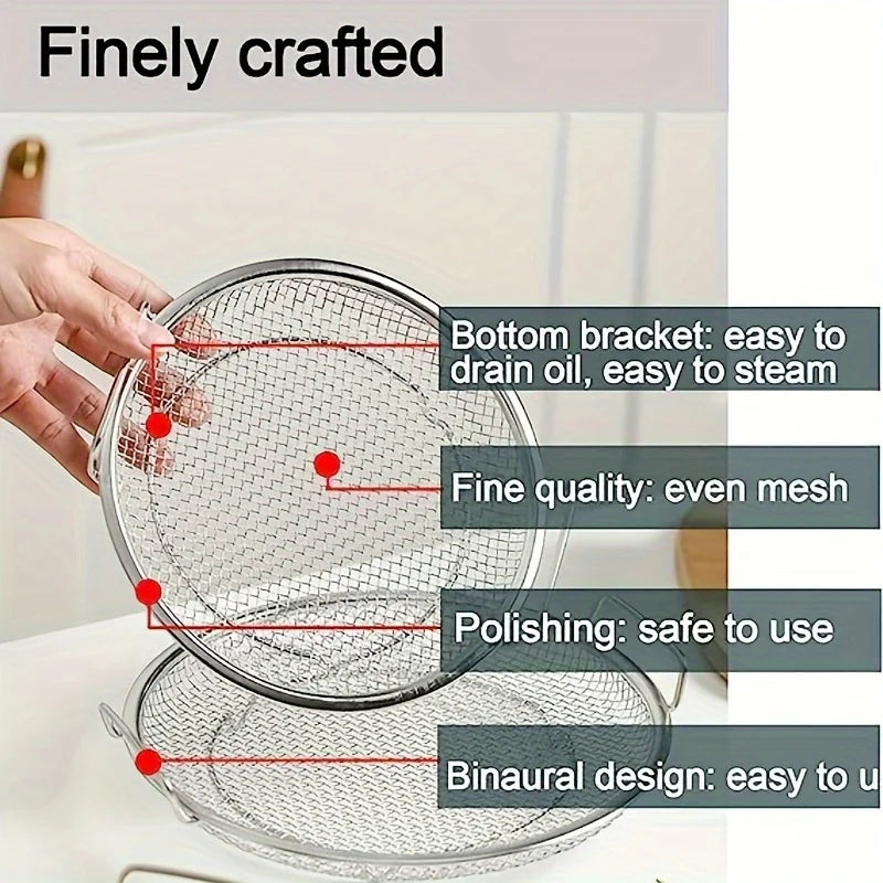 Stainless Steel Filter Tray – Reusable Round Mesh Basket for Frying, Grilling & Food Straining