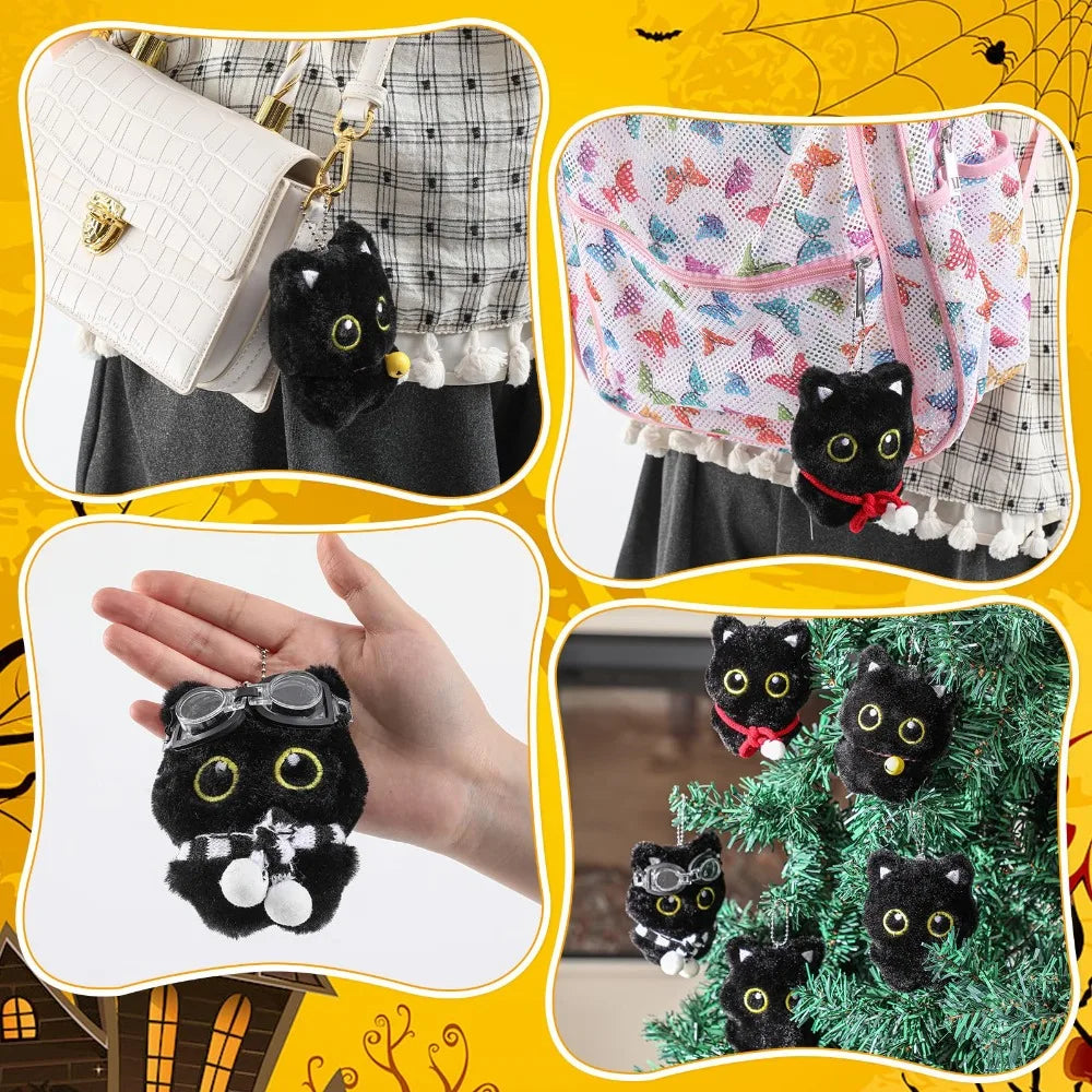 Assorted Black Cat Plush Keychain Cute Bag Charm
