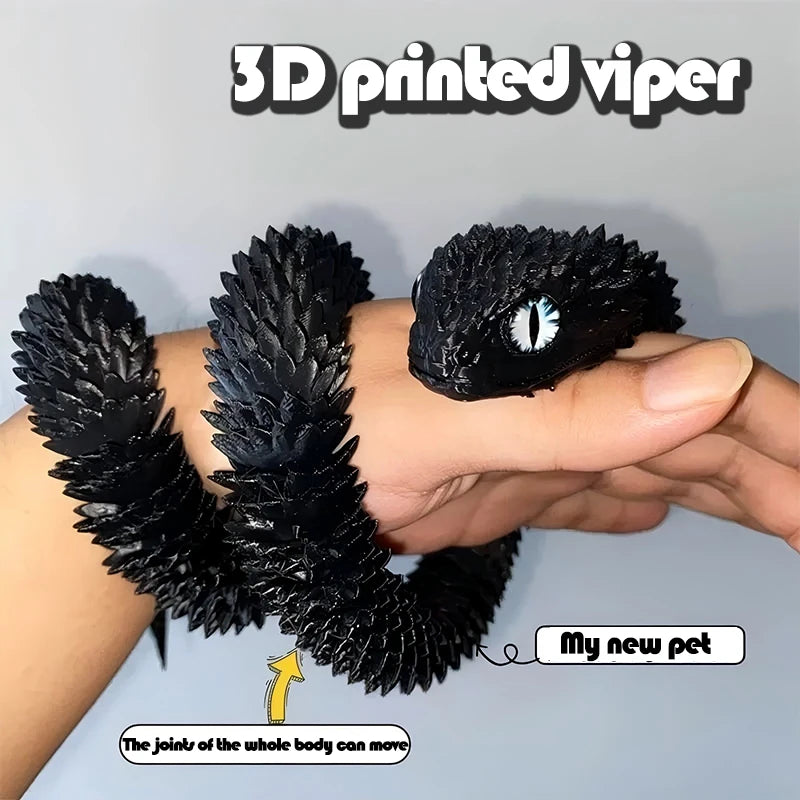 3D Printed Snake Movable Joint Toy Doll Simulation Snake Model Office Desktop Decoration Handicraft Toy for Children Gift 30cm
