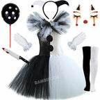 Girls Horror Clown Costume – Black & White Tutu Dress