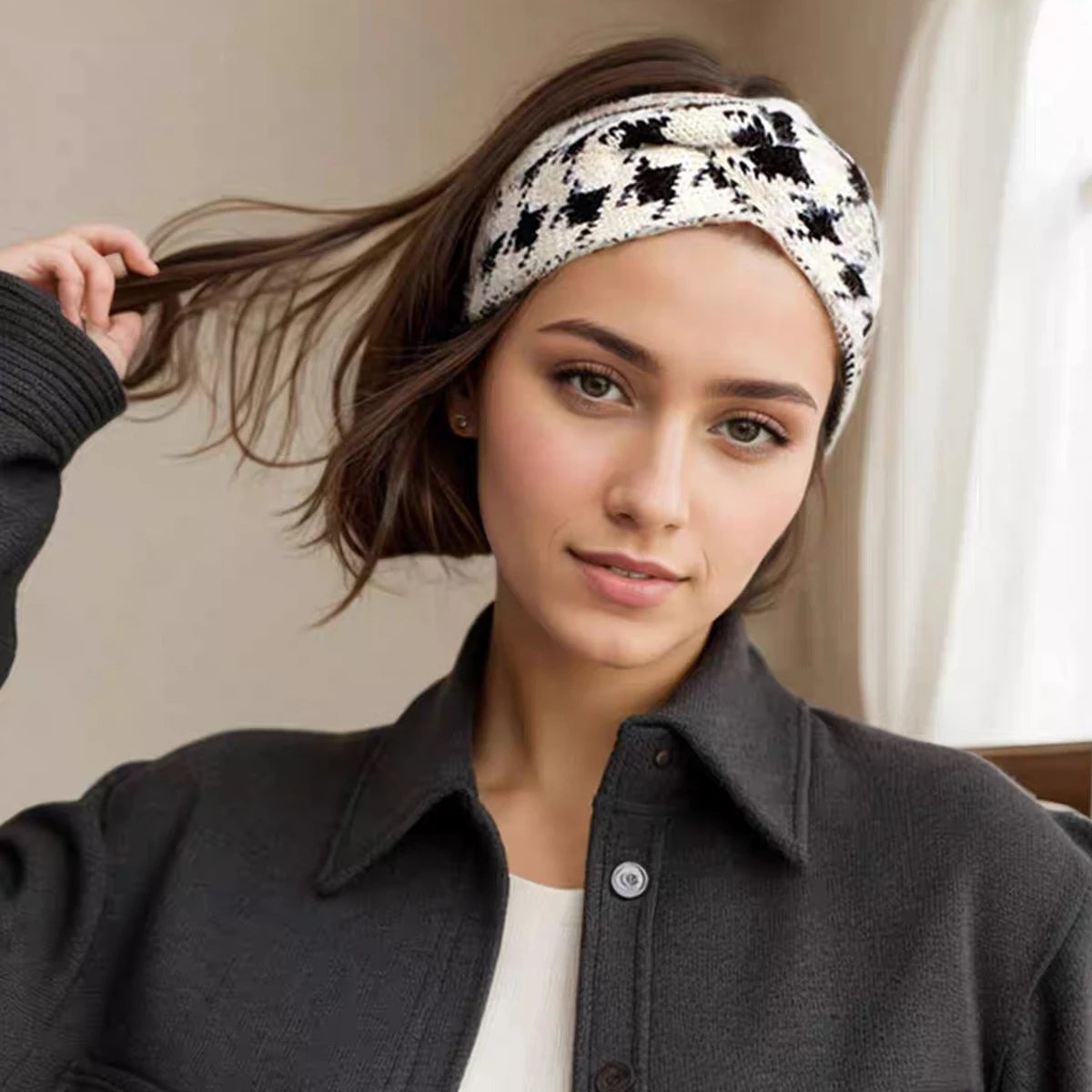 Knitted Houndstooth Headband Set for Women