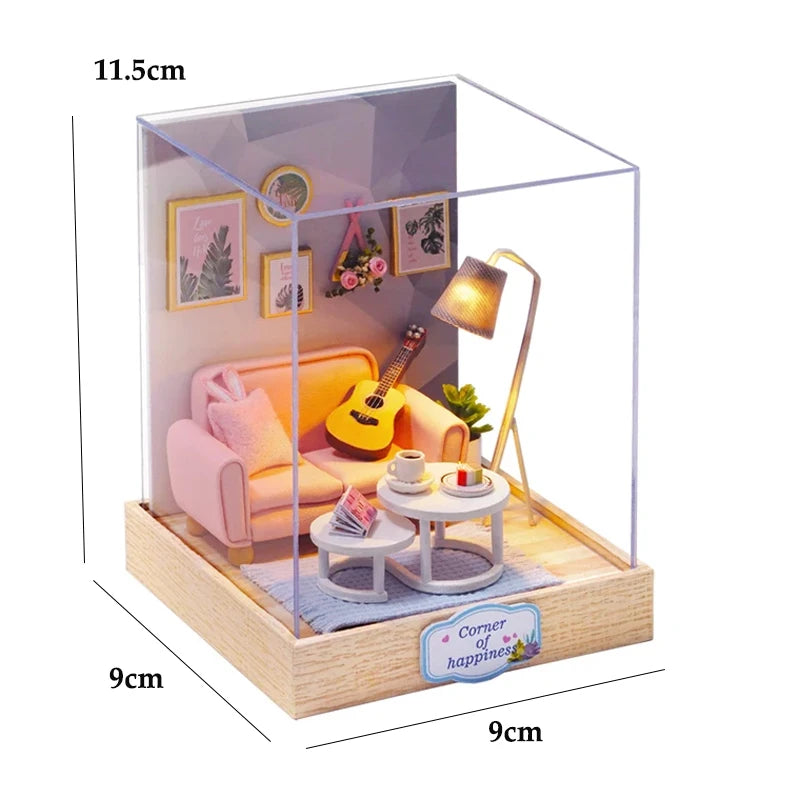 Kitten Mini Doll House 3D Wooden Puzzle DIY Miniature Building Kit