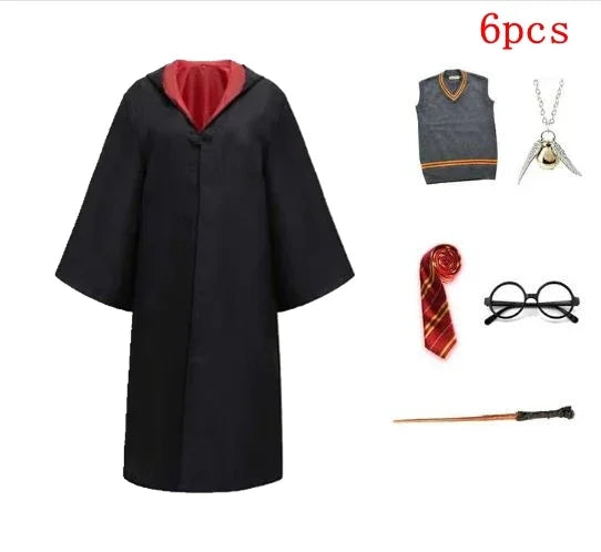 Harri Potters Adult&Children Cosplay Costume Gryffindors Shirt Gown Cloak Tie Scarf Wand Slytherin Skirt Halloween Hermione Gift