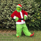 Santa Claus Costume Set Christmas Party Prom Adult Role Playing Green Monster Shaggy Halloween Cosplay Suit Gloves Mask
